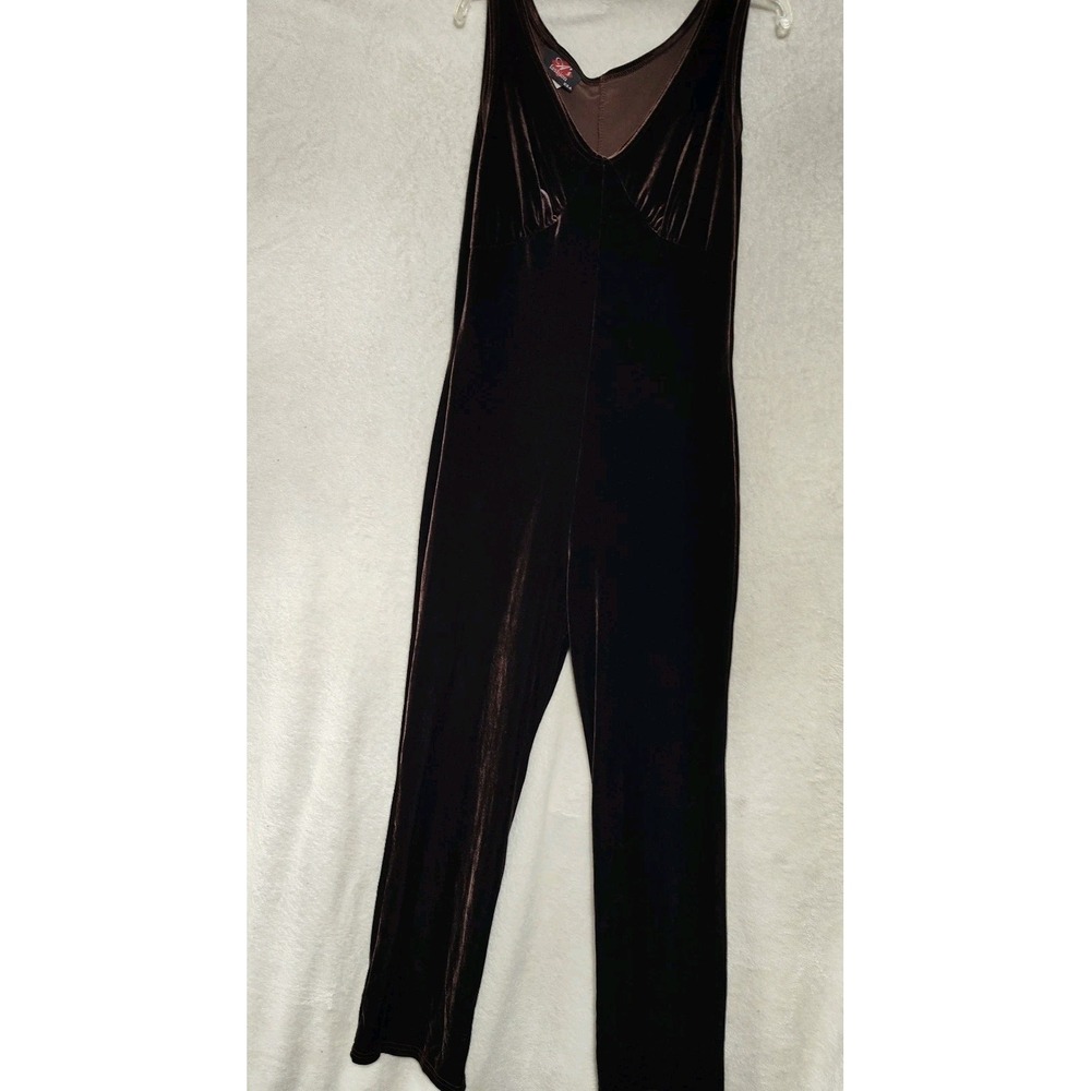 Vintage small jumpsuit crushed velvet brown disco party USA dance costume 70's